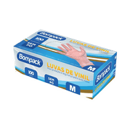 Luva de Vinil Bompack M Sem Pó com 100 Unidades
