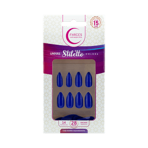 Unhas Fhaces Stiletto Colors Azul Safira 28 unidades (UE1304)