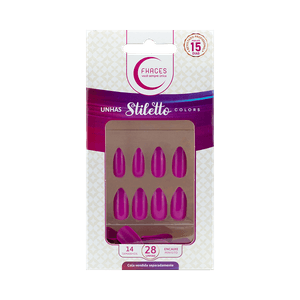 Unhas Fhaces Stiletto Colors Rosa Fucsia 28 unidades (UE1306)