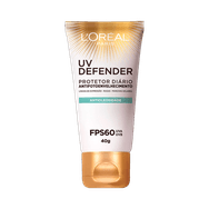 Protetor Solar Facial L'Oréal Paris Defender UV FPS 60 Antioleosidade Sem Cor 40g