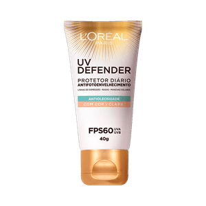 Protetor Solar Facial L'Oréal Paris Defender UV FPS 60 Antioleosidade Cor Clara 40g