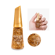 Esmalte Risqué Livre para Brilhar Glitter Dourado Chega e Arrasa
