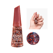 Esmalte Risqué Livre para Brilhar Glitter Laranja e Azul Dona da Festa