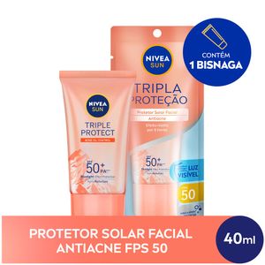 NIVEA SUN Protetor Solar Facial Tripla Proteção Loção Antiacne FPS50 40ml
